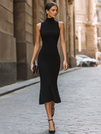 Sleeveless High Neck Bodycon Midi Dress