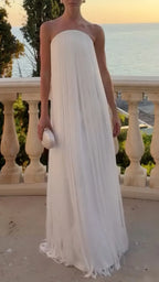 Strapless Fringe Maxi Evening Gown