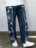 Cozy Artistic Floral Print Jeans