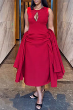 Women's Elegant Side-Tie Cutout-Neckline Midi Dress