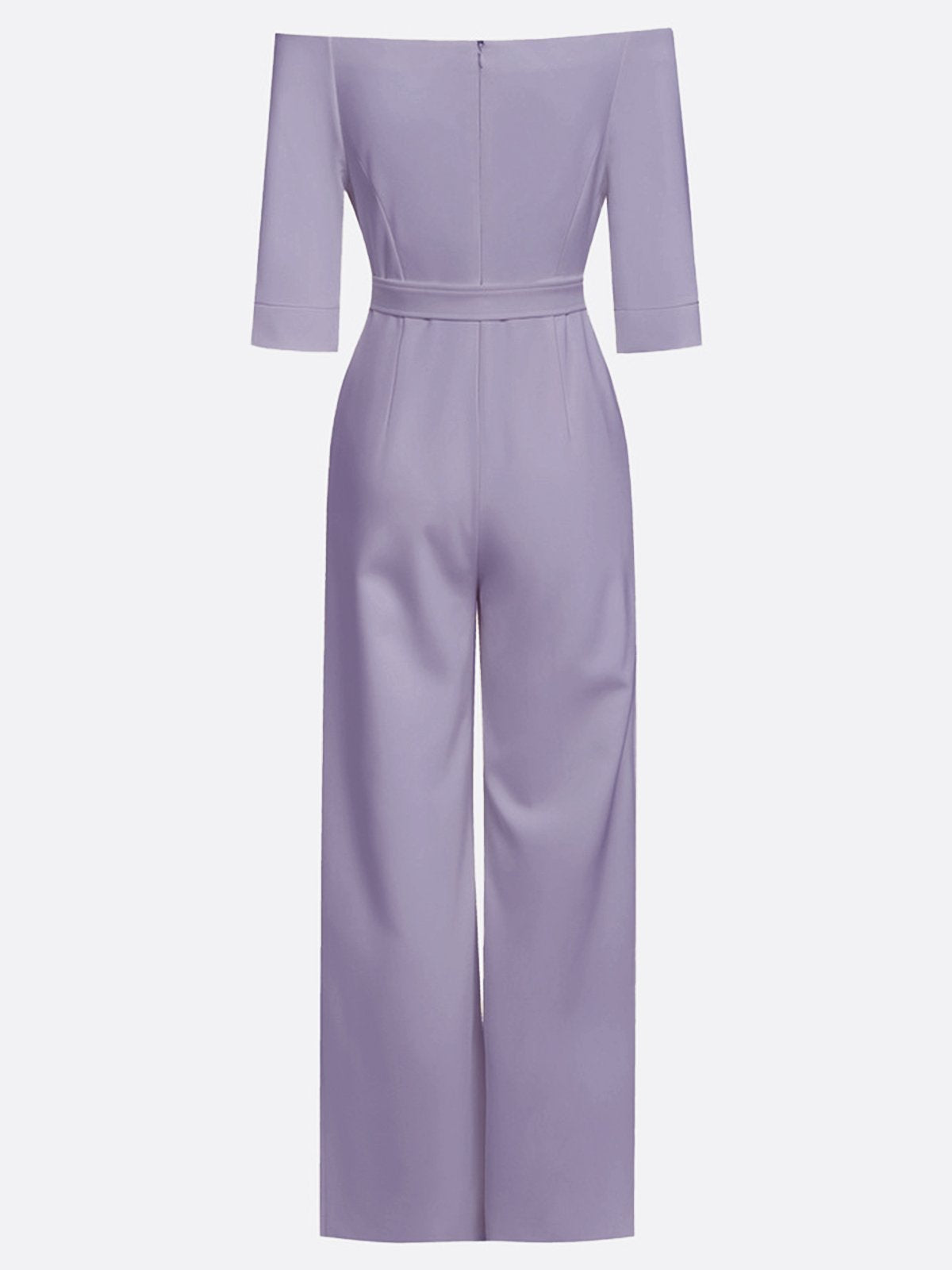 Women Purple Off The Shoulder Half Sleeve Dressy Jumpsuit With Pockets
