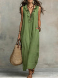 Women's Solid Color Ruffled Art Casual Fashion Cozy Cotton Linen Dress