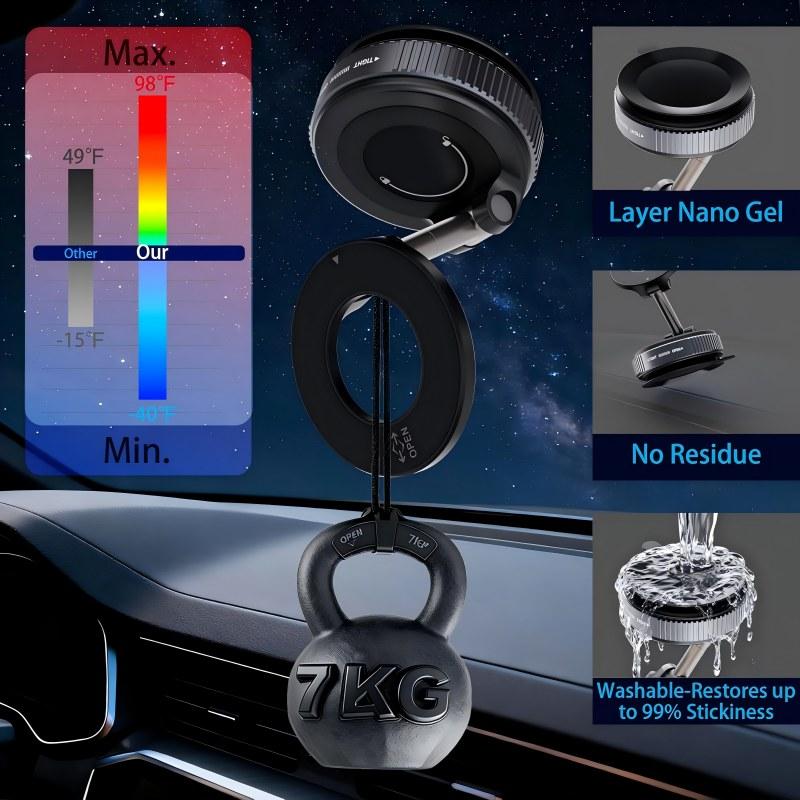Universal Magnetic Car Phone Holder Strong Vacuum Suction Cup Mount for All Smartphones & Vehicles Foldable Design Works on Dashboard Gym & Bathroom Mirrors