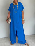 Women's Cozy Loose Fit Asymmetrical Two-Piece Set - Casual Retro Cotton Blend Outfit