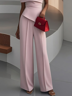 Women Pink Asymmetric Asymmetrical Short Sleeve Dressy Jumpsuit
