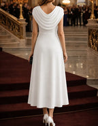 Cowl Neck Sleeveless Side Ruched Flowy Chiffon Midi Dress