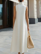 Women's Solid Color Stand Collar Sleeveless Casual Loose Cotton Linen Dress