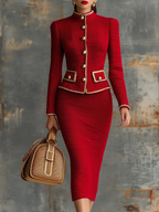 Retro Elegant Knitted Cardigan And Hip Skirt Two-piece Set
