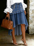 Women's Asymmetrical High-low Hem Ruffled Denim Skirt