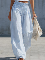 Stylish Casual White Cotton Tank Top And Blue Striped Pants Set