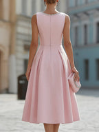 Elegant Sleeveless Rhinestone Neckline Fit & Flare Midi Cocktail Dress