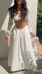 White 2 Piece Crop Top Maxi Skirt Set