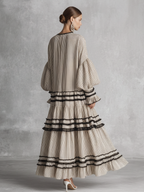 Women's Boho Striped Ruffle Tiered Cotton Blend Long Sleeve Maxi Dress MDZ1426B2BA