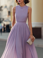 Sleeveless Pleated Waist Midi Dress