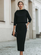 Boat Neck Top And Midi Skirt Set