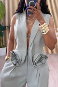Women's Fashion Commuter Lapel 3D-Floral Vest or Pants