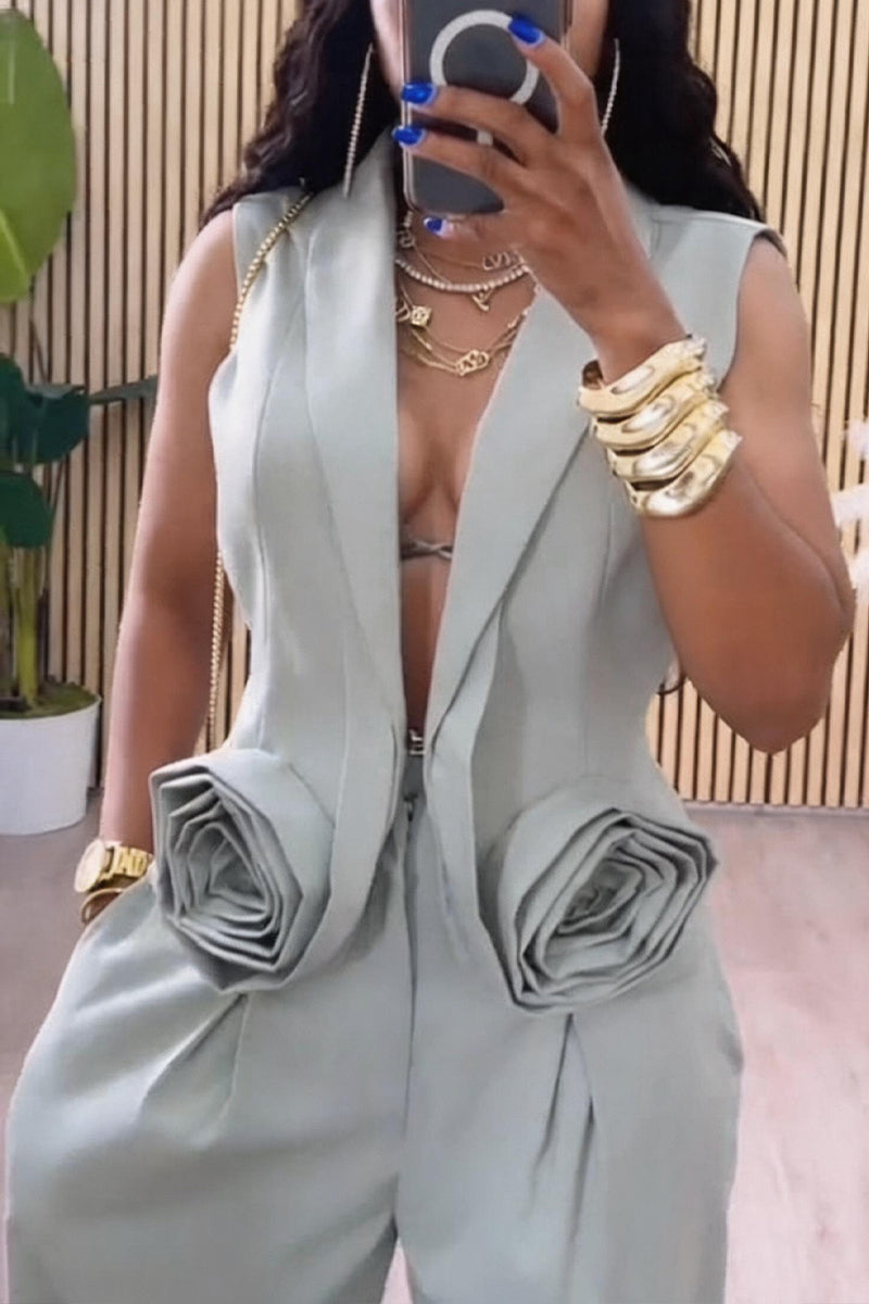 Women's Fashion Commuter Lapel 3D-Floral Vest or Pants