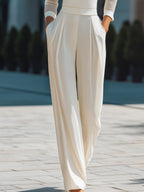High Neck Sheer Sleeve Tailored Wide-Leg Jumpsuit