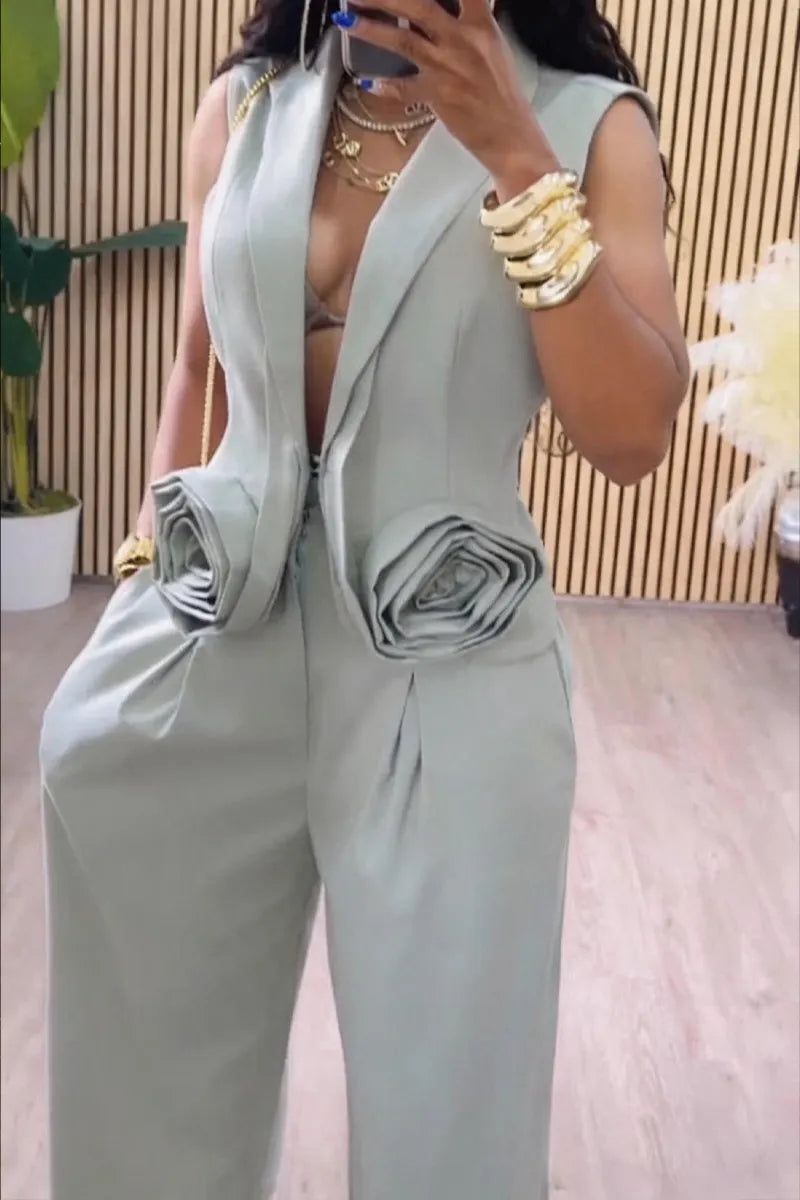 Women's Fashion Commuter Lapel 3D-Floral Vest or Pants