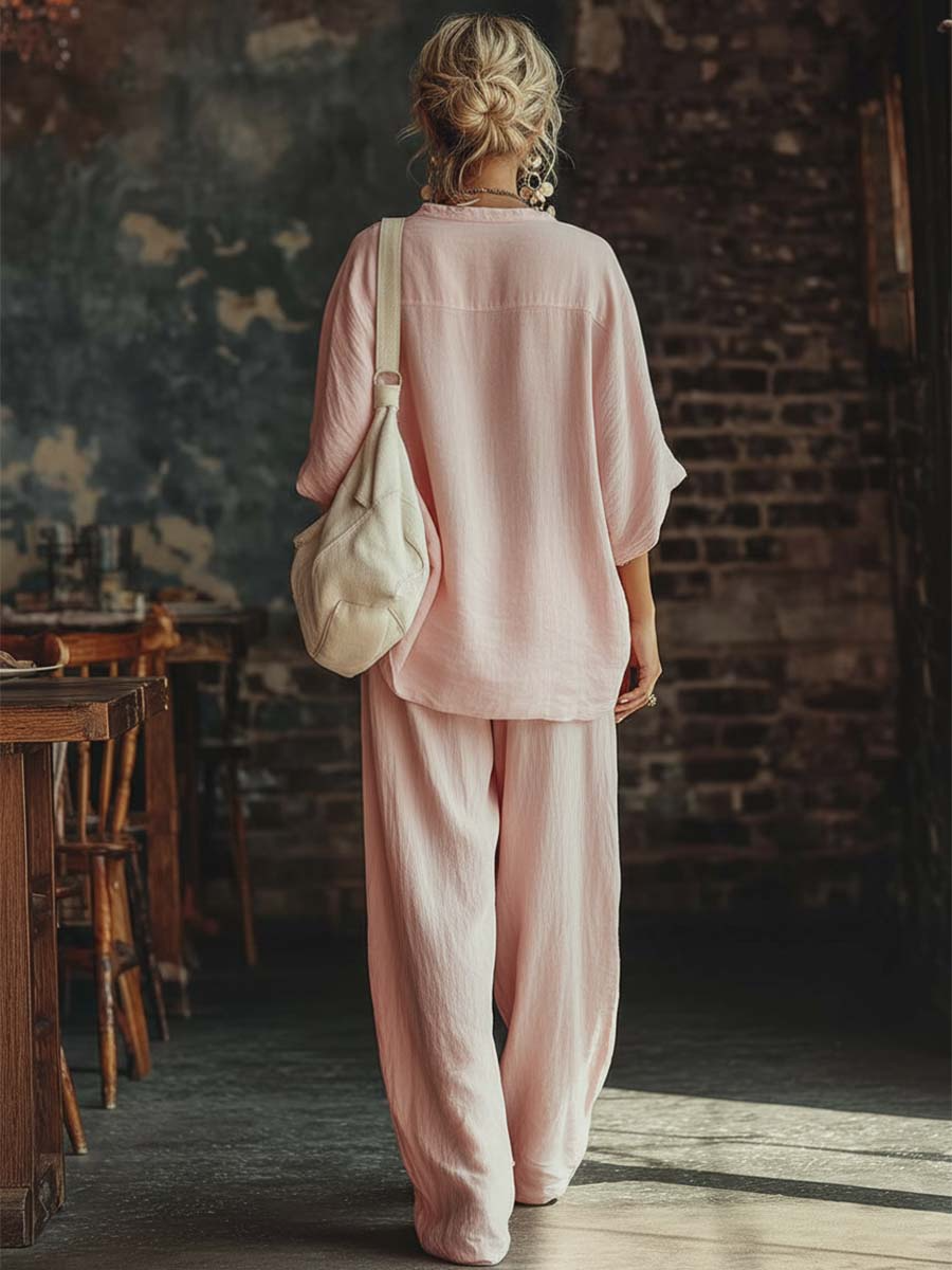 Cozy Minimalist Loose Linen Cotton Two-piece Set