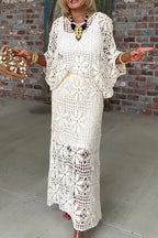 Elegant and Casual Round Neck Patterned Hollow Top or Skirt for Women