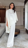 Cape Sleeve Wide-Leg Pants Set
