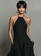 Women's Minimalist Linen Blend Halter Neck Sleeveless Maxi Dress MDZ2210A0Y