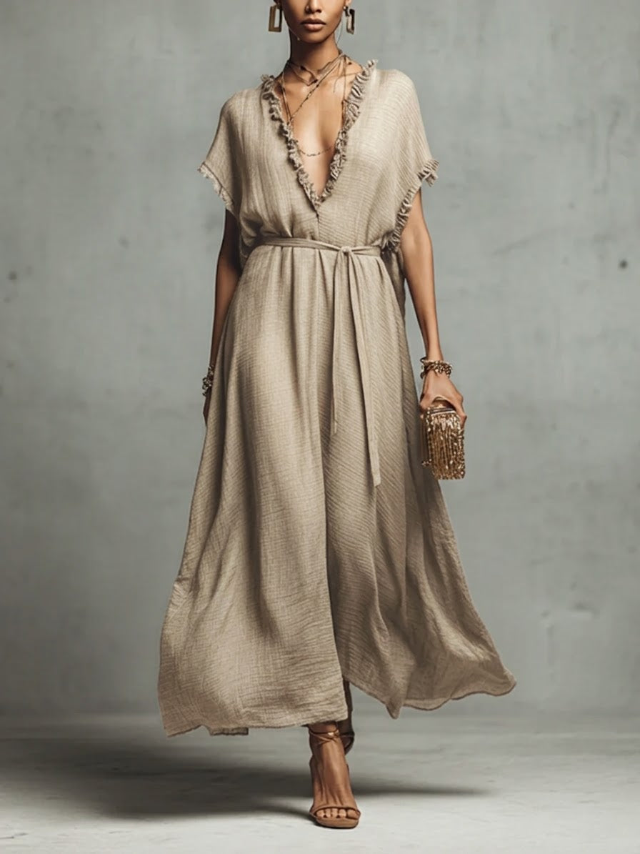 Casual Loose-fitting Linen And Cotton Long Dress