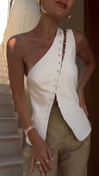 Women's One Shoulder Buckle Irregular Casual Top