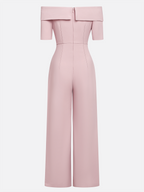 Women Pink 3D Floral Off The Shoulder Short Sleeve Dressy Jumpsuit