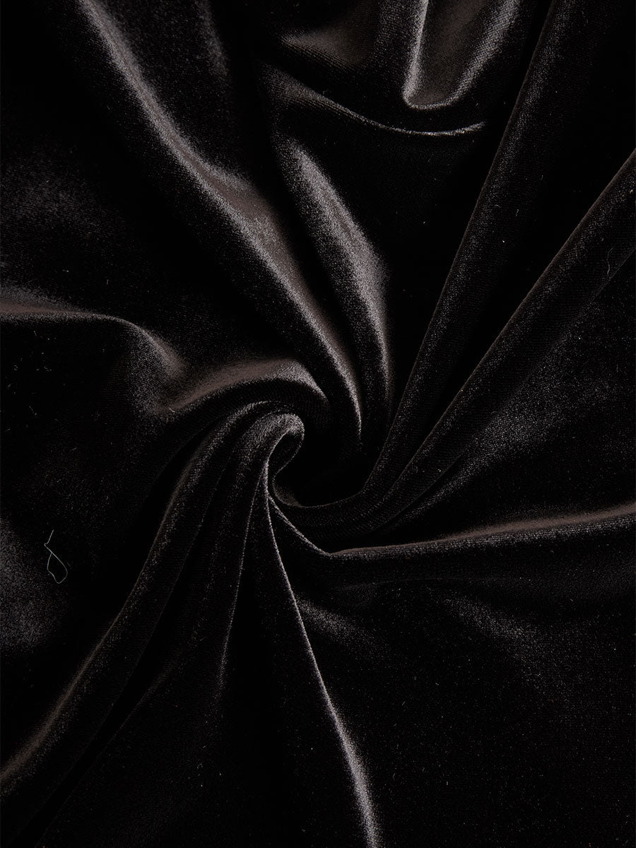 Elegant Black Velvet And Satin Midi Dress