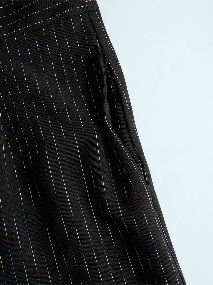 Black Pinstripe Suspender Wide-Leg Jumpsuit