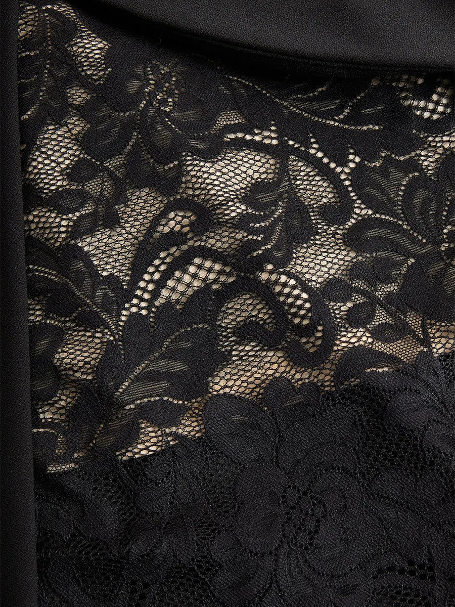 Sophisticated Black Blazer-Style Lace Midi Dress