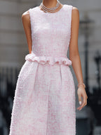 Elegant Pink Tweed Sleeveless Midi Dress