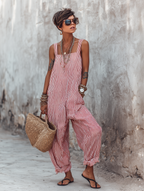 Women's Minimalist Striped Loose-Fit Square-Neck Sleeveless Jumpsuit MDZ1052D7Y