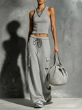 Women's Minimalist Sporty-Casual Striped Tank Top & Drawstring Straight Skirt Set MDZ3046D0Y