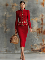 Retro Elegant Knitted Cardigan And Hip Skirt Two-piece Set