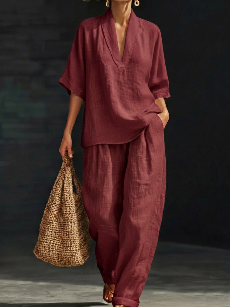 Casual And Cozy Minimalist Linen Two-piece Set
