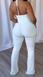 Ladies' Neck Hanging Spliced Hollow Slim Fit Casual Jumpsuit