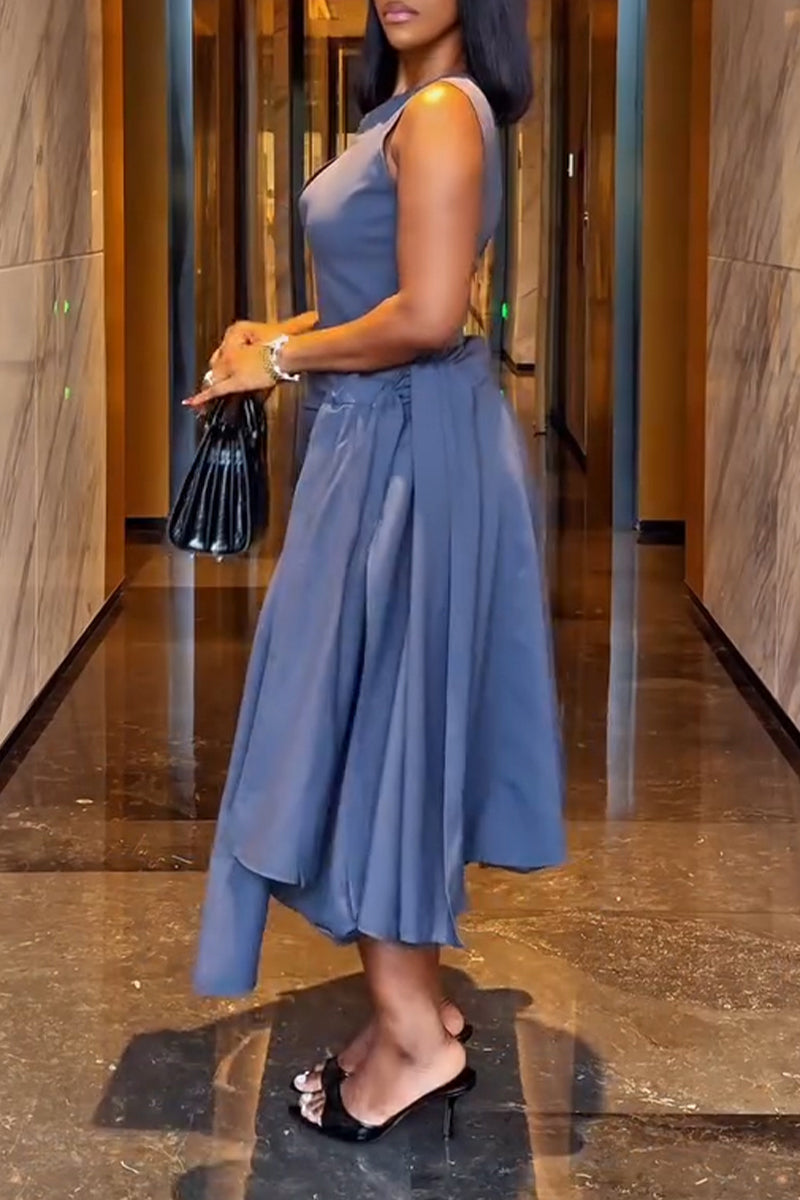 Women's Elegant Side-Tie Cutout-Neckline Midi Dress