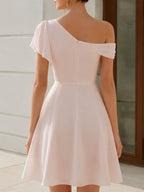 One-Shoulder Draped Chiffon A-Line Mini Dress