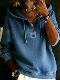 Women's Casual Long Sleeve Poket Denim Zipper Hoodie