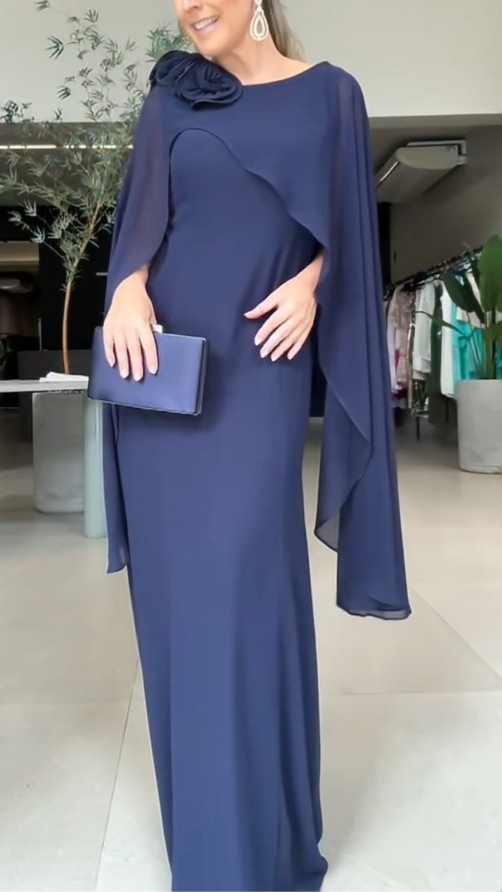 Formal Chiffon Evening Gown with 3D Flower