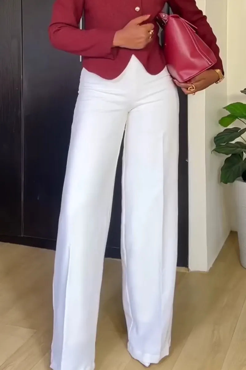 Women Round Neck Button-down Top and Trousers Temperament Casual Suit