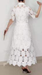 Women's Lapel Cutout Floral Elegant Two-Piece Set