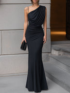 Asymmetrical One-Shoulder Draped Mermaid Evening Dress