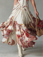 White V-neck sleeveless maxi dress with paisley print