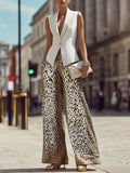 Sleeveless Tailored Vest & Printed Wide-Leg Trouser Set