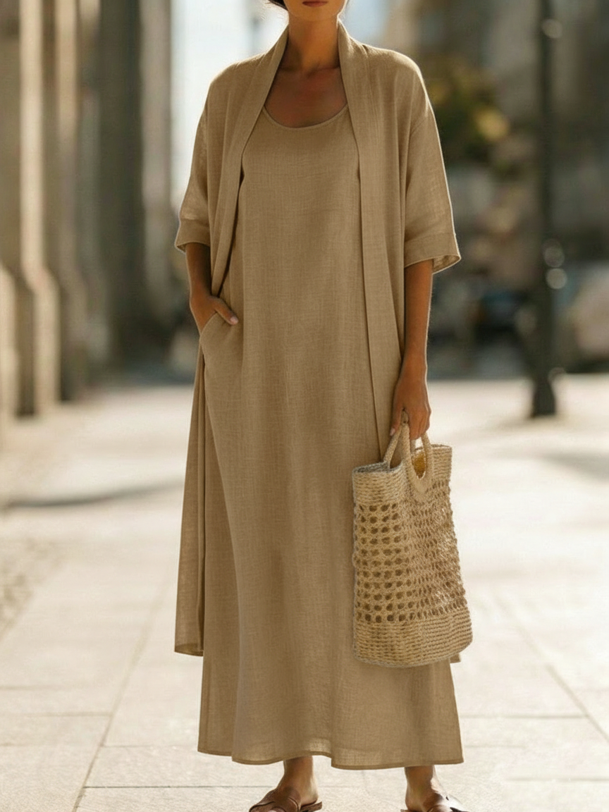 Minimalist Linen-cotton Two-piece Set - Comfortable For Everyday Wear