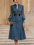 Stylish Denim Dress With Organza Sleeve Panels.